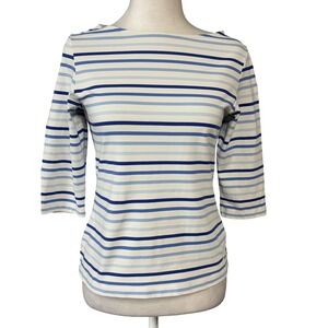 Saint James Women's XS White Blue Striped 3/4 Sleeve Boat Neck Breton Top France